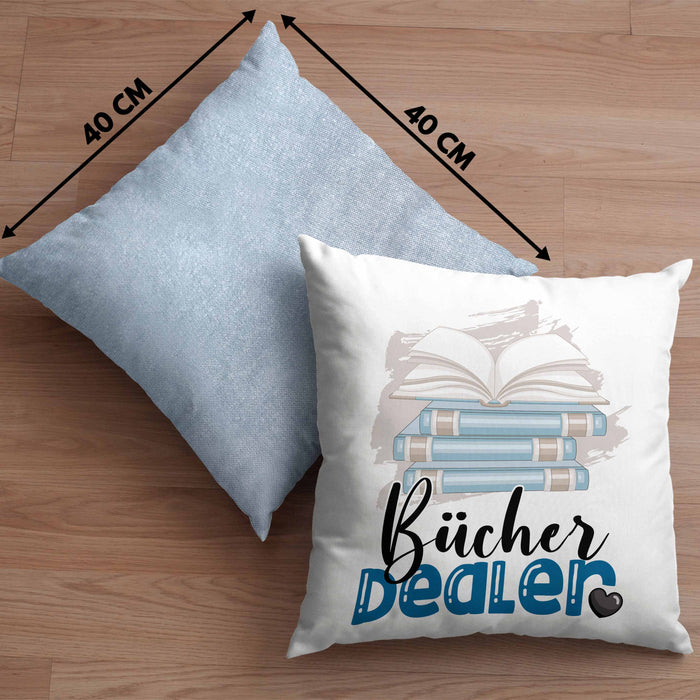 Bücher Dealer Kissen mit Füllung 40x40 Geschenk für Bücher-Verkäufer Bibliothek Geburtstag Spruch Geschenkidee Bester Bibliothek (Grau) Blau Trendation
