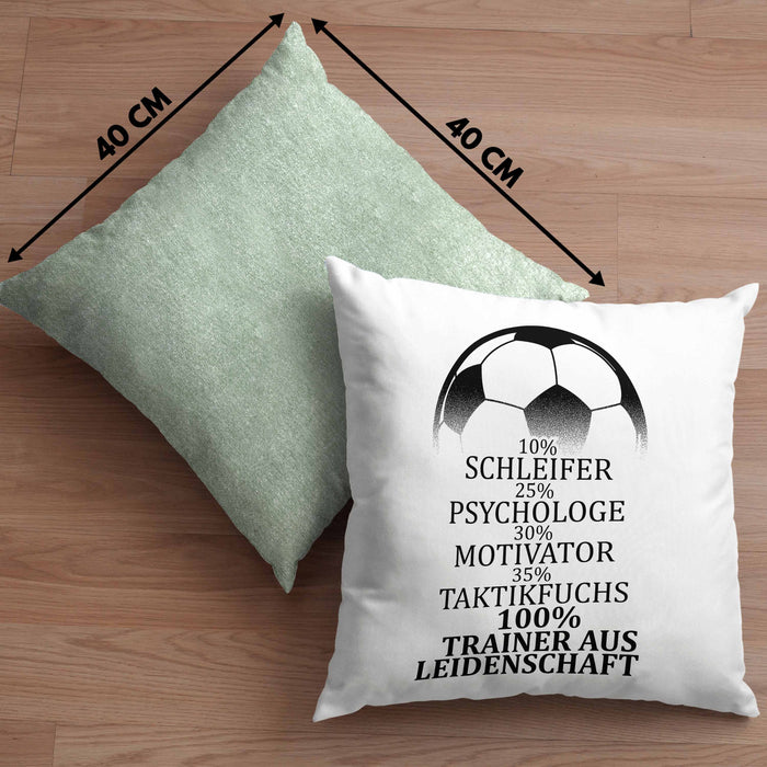 Fußballtrainer Kissen mit Füllung 40x40 Spruch Trainer Aus Leidenschaft Fußballcoach (Grau) Grün Trendation