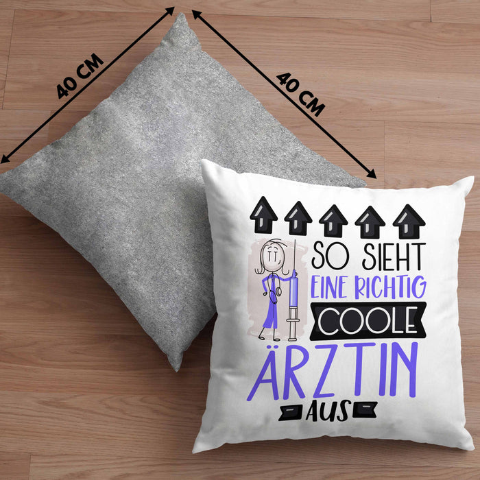 Ärztin Geschenk Kissen mit Füllung 40x40 Lustig Geschenkidee für Ärztin Geburtstag So Sieht Eine Richtig Coole Ärztin Aus Frauen Spruch (Grau) Grau Trendation