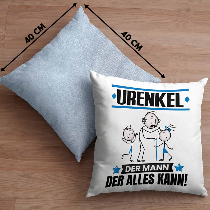 Urenkel Kissen mit Füllung 40x40 Geschenk für Urenkel Der Mann Der Alles Kann Geschenkidee zum Geburtstag (Grau) Blau Trendation