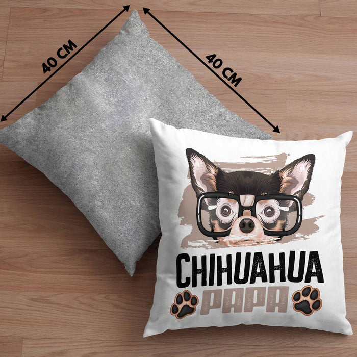 Chihuahua Papa Besitzer Kissen mit Füllung 40x40 Geschenk Lustiger Spruch Geschenkidee Chihuahua Liebhaber (Grau) Grau Trendation