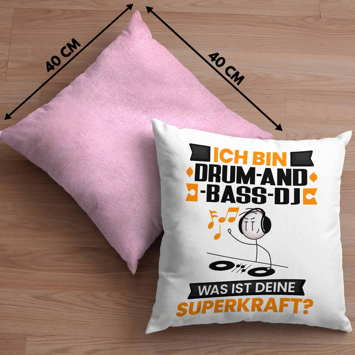 Drum-and-Bass-DJ Kissen mit Füllung 40x40 Geschenk für Drum-and-Bass-DJ Geburtstag Lustiger Spruch Was Ist Deine Superkraft (Grau) Rosa Trendation