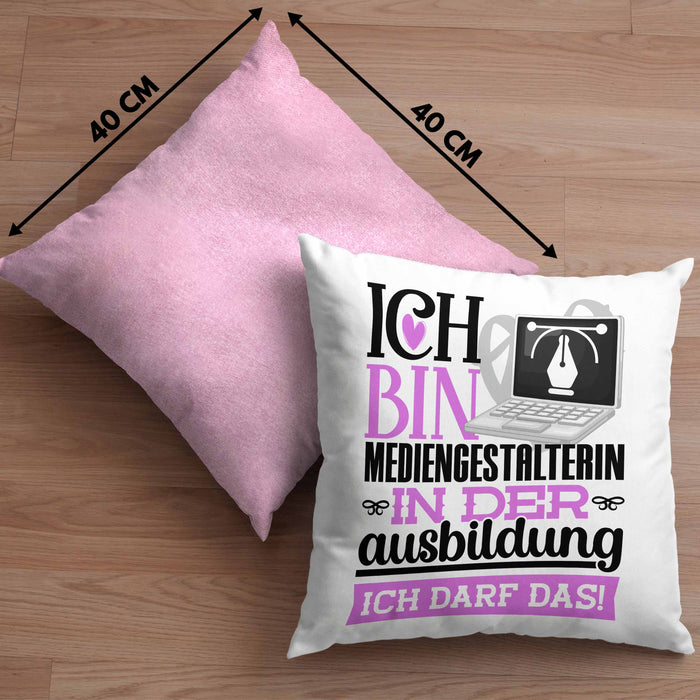 Mediengestalterin Ausbildung Start Geschenk Kissen mit Füllung 40x40 Ich Bin Mediengestalterin In Der Ausbildung Ich Darf Das Geschenkidee (Grau) Rosa Trendation