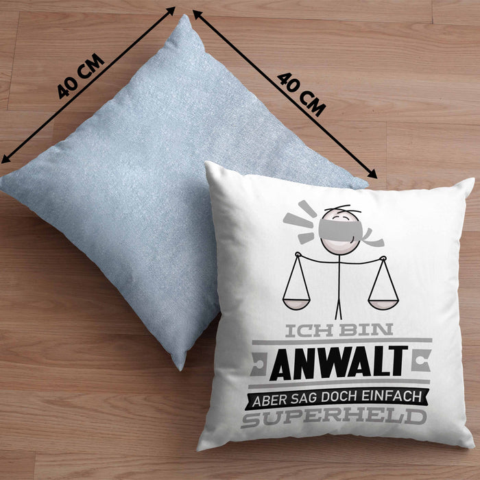 Anwalt Geschenk Kissen mit Füllung 40x40 Ich Bin Anwalt Aber Sag Doch Einfach Superheld Lustige Geschenkdiee für Anwalt (Grau) Blau Trendation