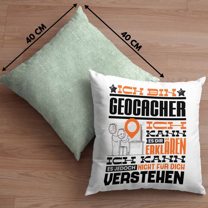 Geocacher Geschenk Kaffee-Kissen mit Füllung 40x40 Geschenkidee für Geocacher Ich Bin Geocacher Ich Kann Es Dir Erklären Jedoch Nicht Für Dich Verstehen Spruch Lustig (Grau) Grün Trendation