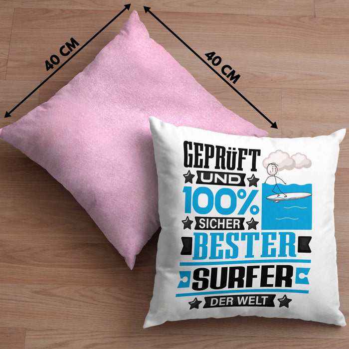 Surfer Geschenk Lustiger Spruch für Surfer Geschenkidee Bester Surfer Der WeltKissen mit Füllung 40x40 (Grau) Rosa Trendation