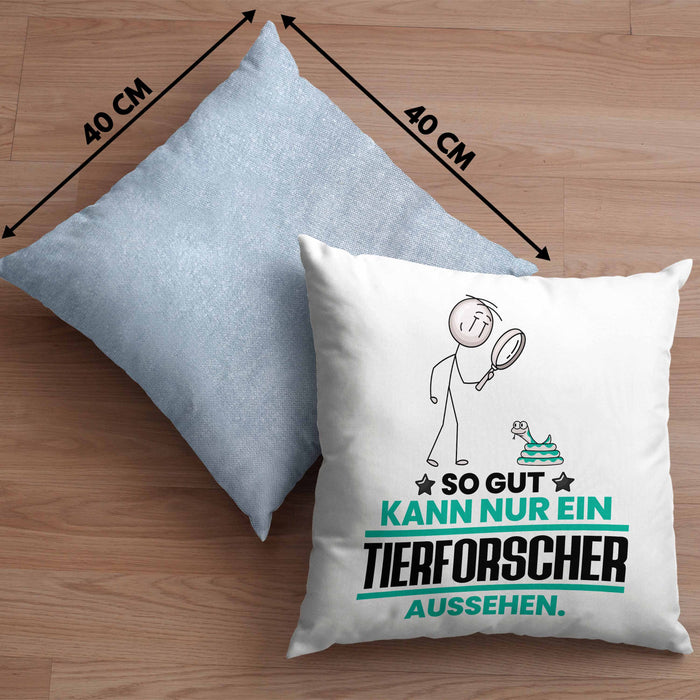 Tierforscher Geschenk Kissen mit Füllung 40x40 So Gut Kann Nur Ein Tierforscher Aussehen Geschenkidee (Grau) Blau Trendation