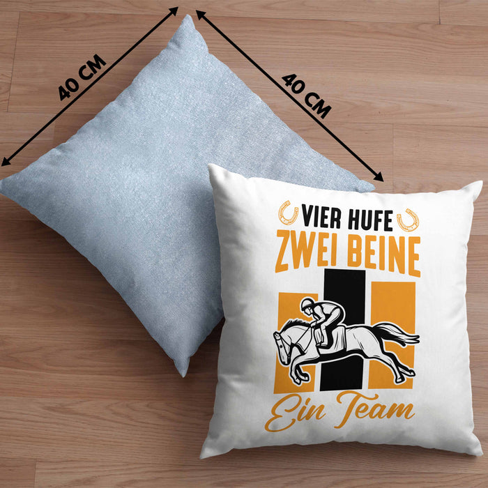 Reiterin Pferd Kissen mit Füllung 40x40 Geschenk Team Vier Hufe Zwei Beine Ein Team Pferde-Liebhaberin Geschenk (Grau) Blau Trendation