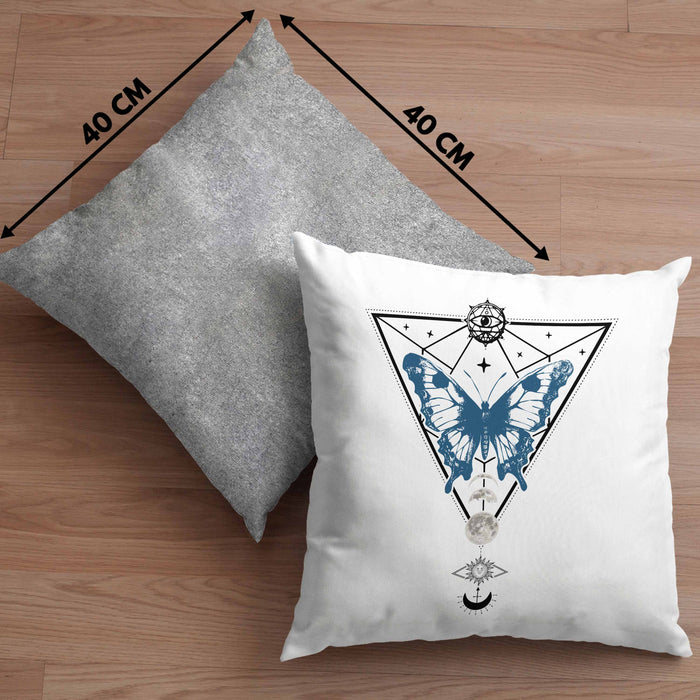 Mystical Kissen mit Füllung 40x40 Blackcraft Lineart Moon Schmetterling Hexerei Astrologie Tattoo Tarot (Grau) Grau Trendation