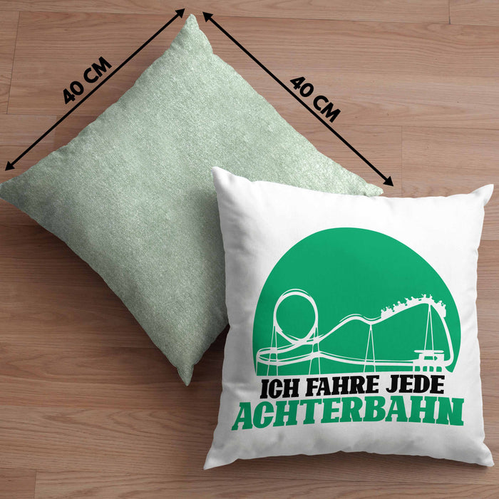 Vergnügungspark Kissen mit Füllung 40x40 Geschenk Lustiger Spruch Ich Fahre Jede Achterbahn Geschenkidee Geburtstag (Grau) Grün Trendation