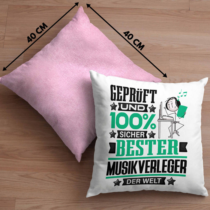 Musikverleger Geschenk Lustiger Spruch für Musikverleger Geschenkidee Bester Musikverleger Der WeltKissen mit Füllung 40x40 (Grau) Rosa Trendation