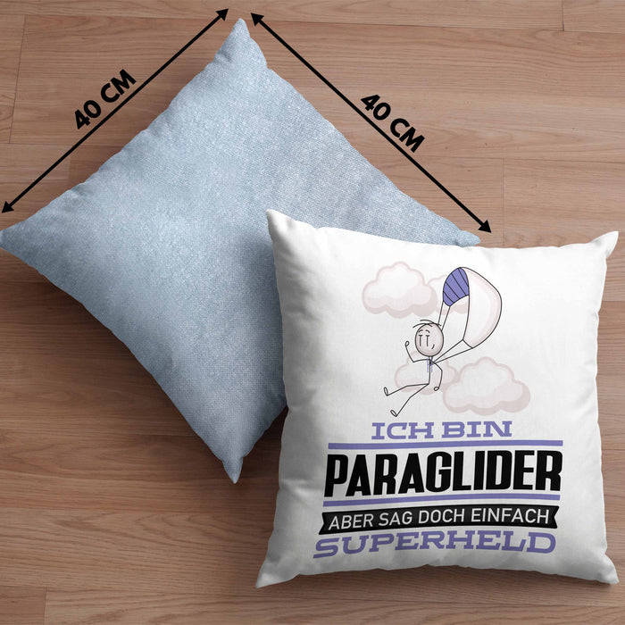 Paraglider Geschenk Kissen mit Füllung 40x40 Ich Bin Paraglider Aber Sag Doch Einfach Superheld Lustige Geschenkdiee für Paraglider (Grau) Blau Trendation