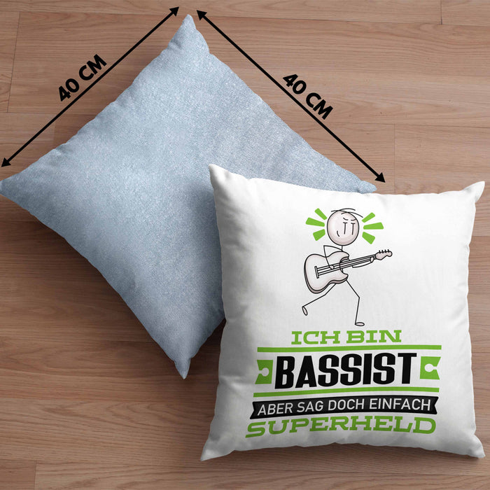 Bassist Geschenk Kissen mit Füllung 40x40 Ich Bin Bassist Aber Sag Doch Einfach Superheld Lustige Geschenkdiee für Bassist (Grau) Blau Trendation