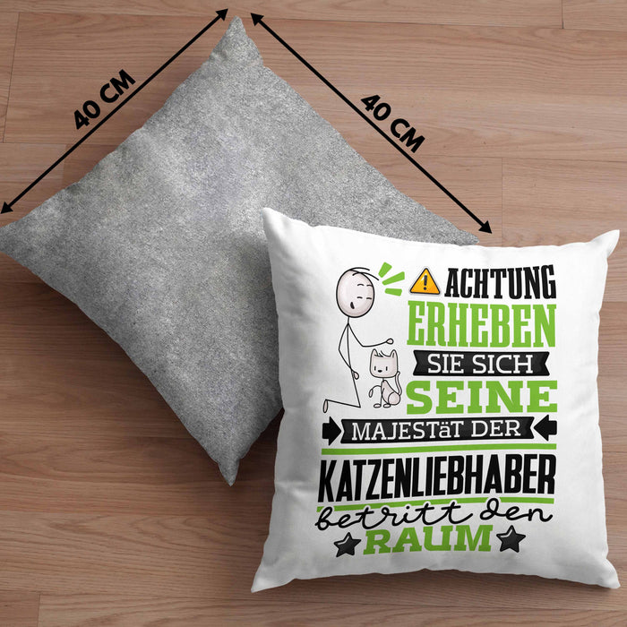 Katzenliebhaber Geschenk Kissen mit Füllung 40x40 Lustiger Spruch Erheben Sie Sich Der Katzenliebhaber Betritt den Raum (Grau) Grau Trendation