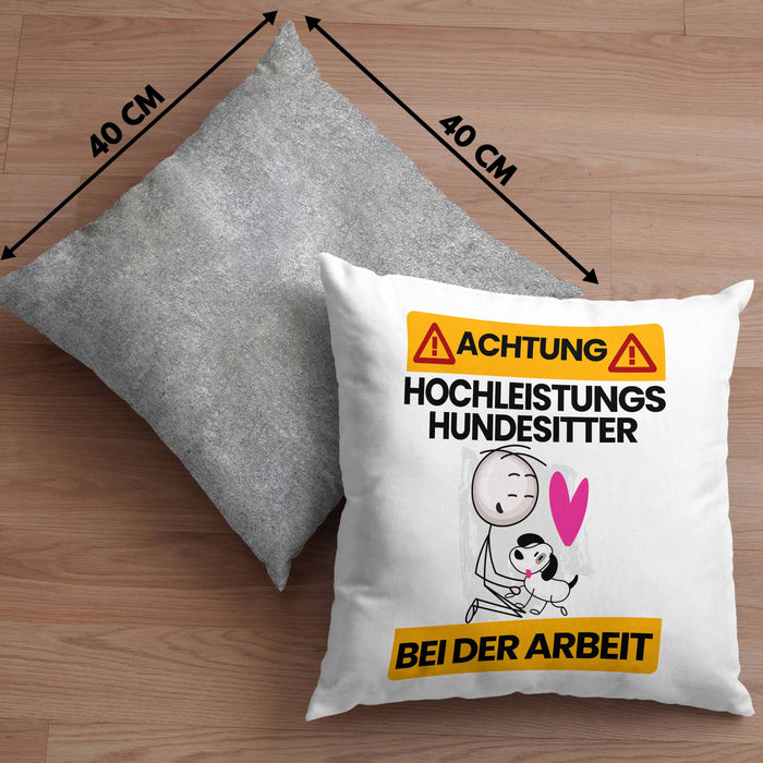 Hundesitter Kissen mit Füllung 40x40 Geschenk Lustiger Spruch Geschenkidee für Hundesitter Achtung Hochleistungs Hundesitter Bei Der Arbeit (Grau) Grau Trendation