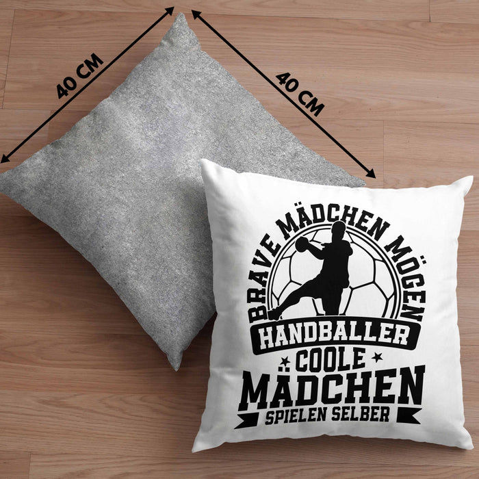 Mädchen Handball-Spielerin Kissen mit Füllung 40x40 Geschenk Spruch Echte Mädchen Spielen Handball Geschenkidee Frauen Brave Mädchen Mögen Handballer (Grau) Grau Trendation