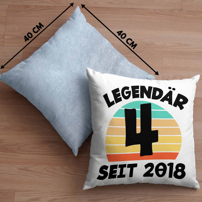 4. Geburtstag Kissen mit Füllung 40x40 Geschenk Lustiger Spruch 4er Bday Seit 2018 Geschenkidee Geburtstag (Grau) Blau Trendation