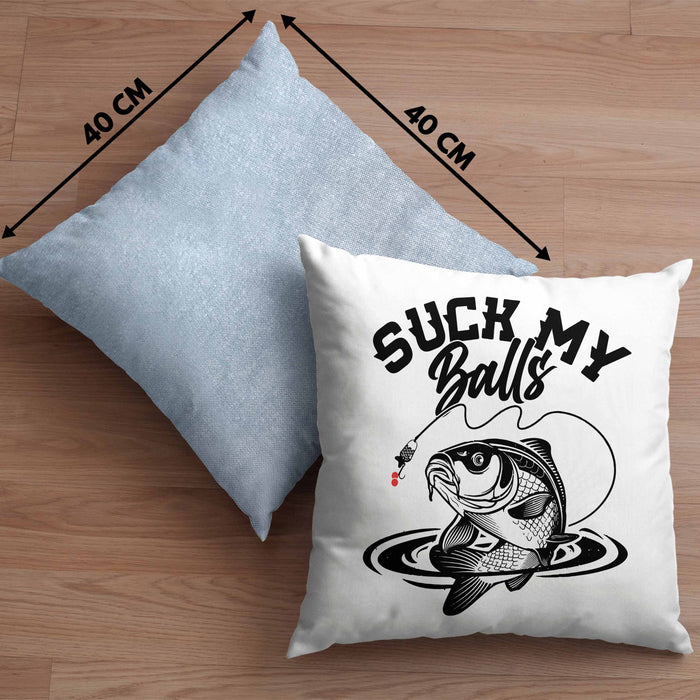Fischer Karpfen Angler Geschenk Kissen mit Füllung 40x40 Fischer Fisch Suck My Balls Anglergeschenke (Grau) Blau Trendation