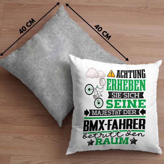 BMX-Fahrer Geschenk Kissen mit Füllung 40x40 Lustiger Spruch Erheben Sie Sich Der BMX-Fahrer Betritt den Raum (Grau) Grau Trendation