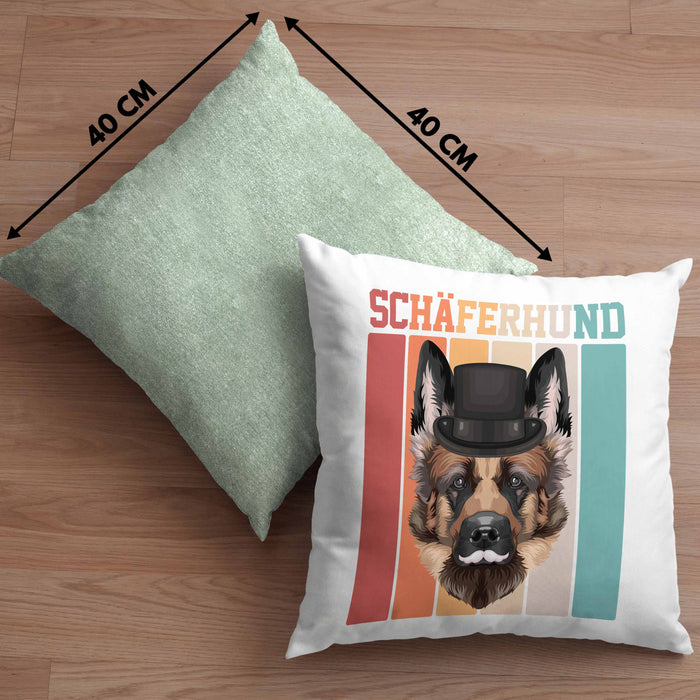 Schäferhund Besitzer Kissen mit Füllung 40x40 Geschenk Lustiger Spruch Geschenkidee Retro Vinatge Schäferhund (Grau) Grün Trendation