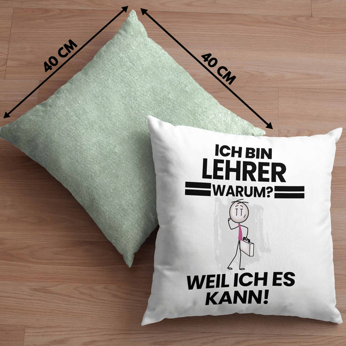 Lehrer Geschenk Kissen mit Füllung 40x40 Lustiger Spruch Ich Bin Lehrer Warum Weil Ich Es Kann Geschenkidee Bester Lehrer Geburtstag (Grau) Grün Trendation
