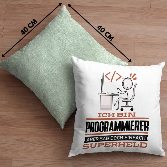 Programmierer Geschenk Kissen mit Füllung 40x40 Ich Bin Programmierer Aber Sag Doch Einfach Superheld Lustige Geschenkdiee für Programmierer (Grau) Grün Trendation