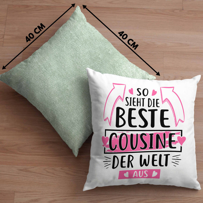 Cousine Kissen mit Füllung 40x40 Geschenk So Sieht Die Beste Cousine Der Welt Aus Geschenkidee (Grau) Grün Trendation