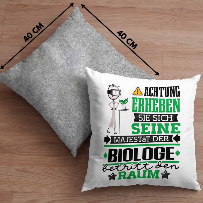 Biologe Geschenk Kissen mit Füllung 40x40 Lustiger Spruch Erheben Sie Sich Der Biologe Betritt den Raum (Grau) Grau Trendation