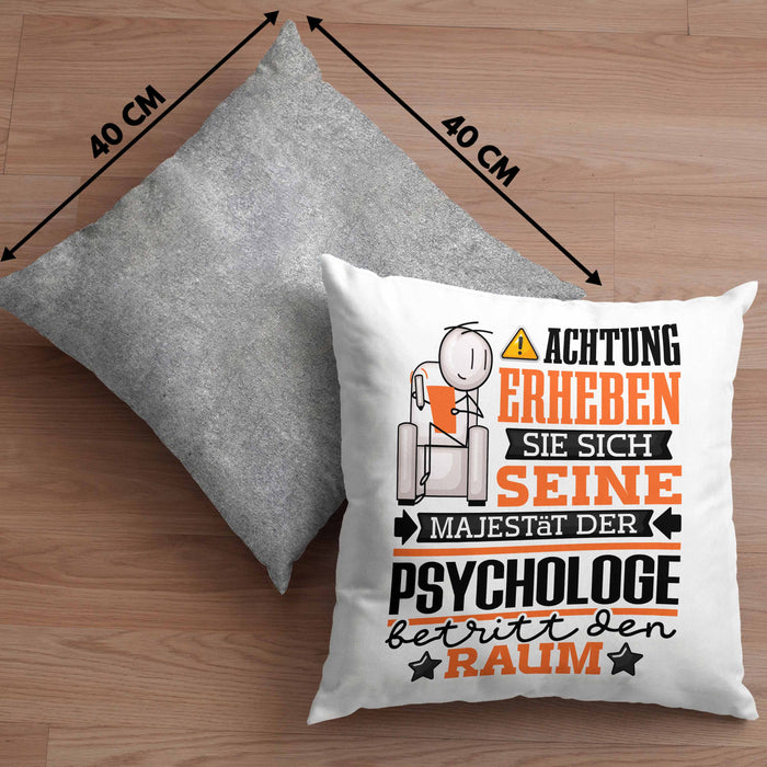 Psychologe Geschenk Kissen mit Füllung 40x40 Lustiger Spruch Erheben Sie Sich Der Psychologe Betritt den Raum (Grau) Grau Trendation