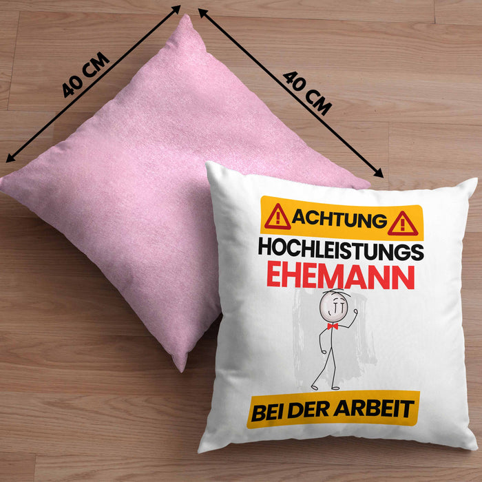 Ehemann Kissen mit Füllung 40x40 Geschenk Lustiger Spruch Geschenkidee für Ehemann Achtung Hochleistungs Ehemann Bei Der Arbeit (Grau) Rosa Trendation