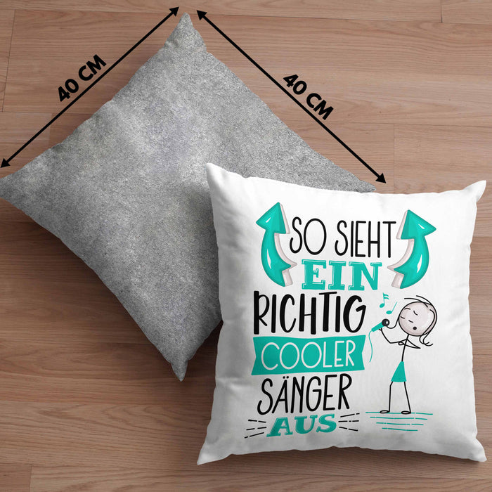Sänger Kissen mit Füllung 40x40 Geschenk So Sieht Ein RIchtig Cooler Sänger Aus Geschenkidee Lustiger Spruch Geburtstag (Grau) Grau Trendation