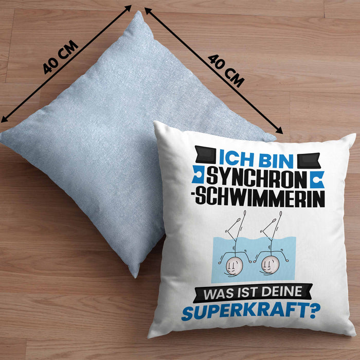 Synchronschwimmerin Kissen mit Füllung 40x40 Geschenk für Synchronschwimmerin Geburtstag Lustiger Spruch Was Ist Deine Superkraft (Grau) Blau Trendation