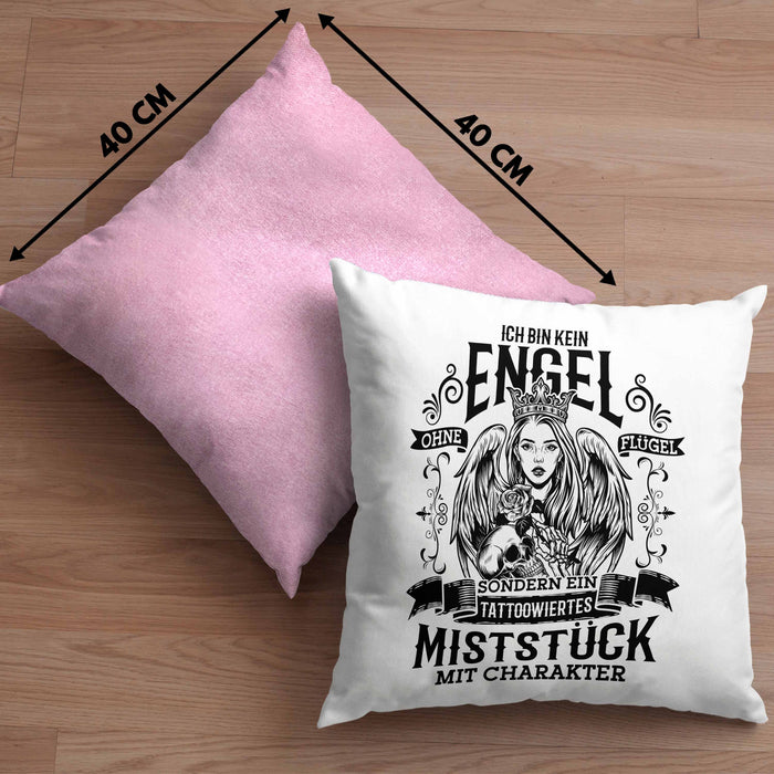 Tattoo Kissen mit Füllung 40x40 Spruch Tätowiererin Geschenk Frauen Geschenkidee (Grau) Rosa Trendation