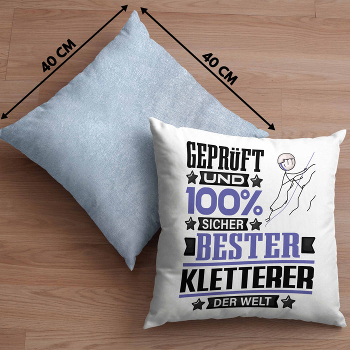 Kletterer Geschenk Lustiger Spruch für Kletterer Geschenkidee Bester Kletterer Der WeltKissen mit Füllung 40x40 (Grau) Blau Trendation