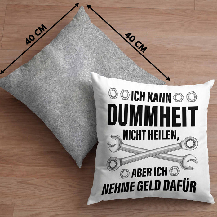 KFZ Mechaniker Geschenk Lustig Kissen mit Füllung 40x40 Automechaniker Handwerker Mechatroniker Werkstatt Kissen mit Füllung 40x40 (Grau) Grau Trendation