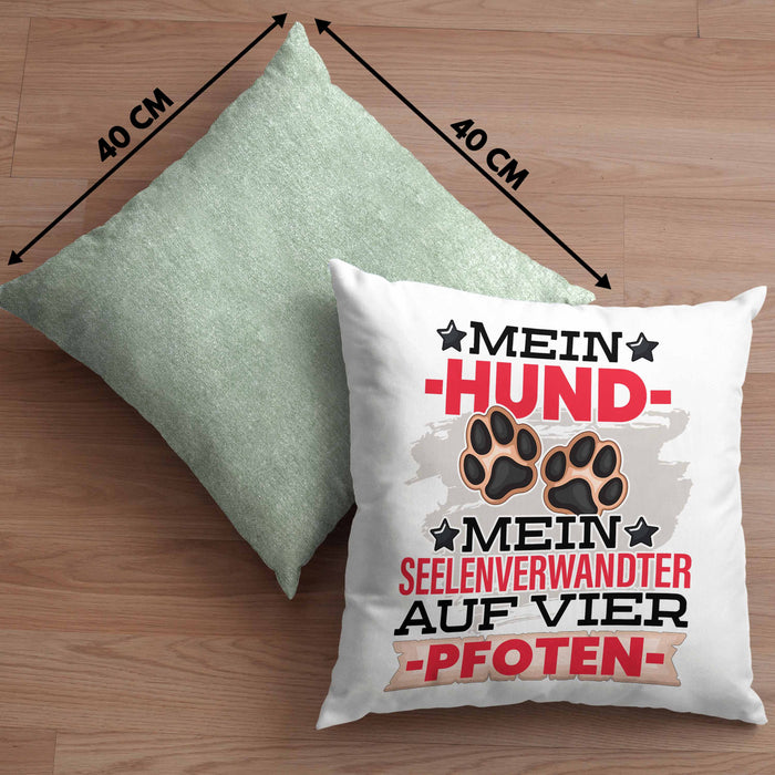 Hundebesitzer Kissen mit Füllung 40x40 Geschenk Hunde Mein Seelenverwandter Auf 4 Pfoten Geschenkidee Hunde Mama Frauchen Herrchen (Grau) Grün Trendation
