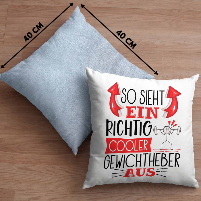 Gewichtheber Kissen mit Füllung 40x40 Geschenk So Sieht Ein Richtig Cooler Gewichtheber Aus Geschenkidee Spruch Lustig (Grau) Blau Trendation