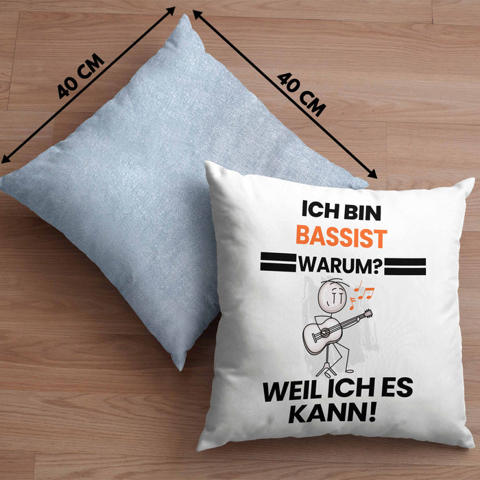 Bassist Geschenk Kissen mit Füllung 40x40 Lustiger Spruch Ich Bin Bassist Warum Weil Ich Es Kann Geschenkidee Bester Bassist Geburtstag (Grau) Blau Trendation