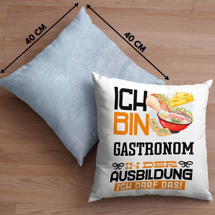 Gastronom Ausbildung Kissen mit Füllung 40x40 Geschenk Ich Bin Gastronom In Der Ausbildung Ich Darf Das Geschenkidee Spruch (Grau) Blau Trendation