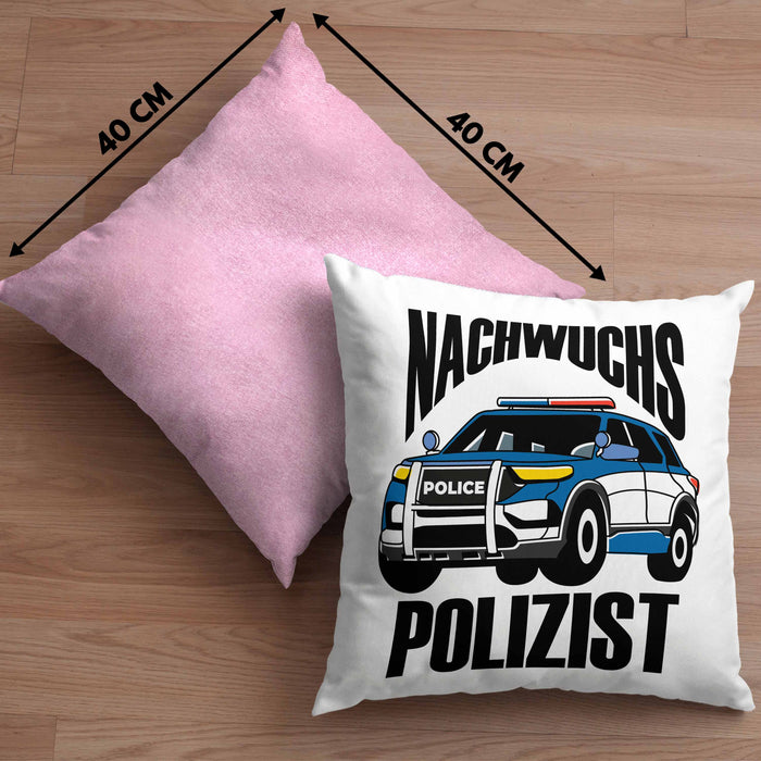 Einschulung Kissen mit Füllung 40x40 für Jungs - "Nachwuchs Polizist" Geschenk kleine Schulanfänger (Grau) Rosa Trendation