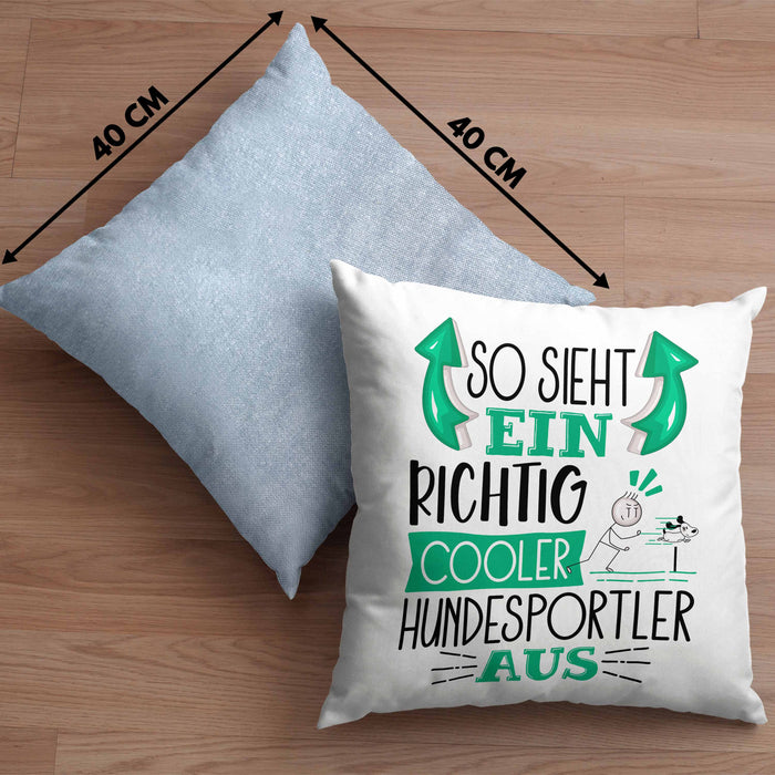 Hundesportler Kissen mit Füllung 40x40 So Sieht Ein Richtig Cooler Hundesportler Aus Geschenk Lustiger Spruch Geschenkidee (Grau) Blau Trendation