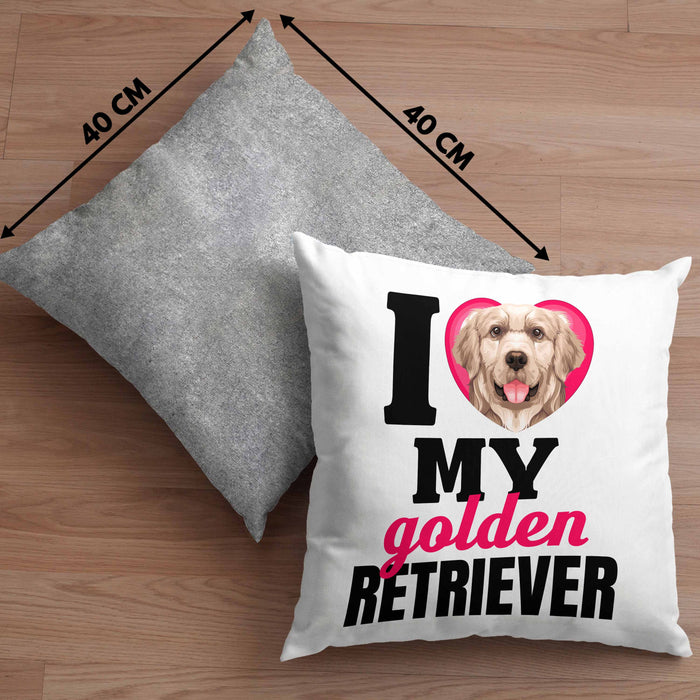 Golden Retriever Besitzerin Kissen mit Füllung 40x40 Geschenk Lustiger Spruch Geschenkidee I Love My Golden Retriever (Grau) Grau Trendation