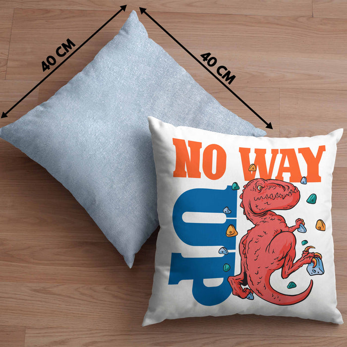 Bouldern Kissen mit Füllung 40x40 für Kletterfans mit Dino-T-Rex Grafik "No Way Up" (Grau) Blau Trendation