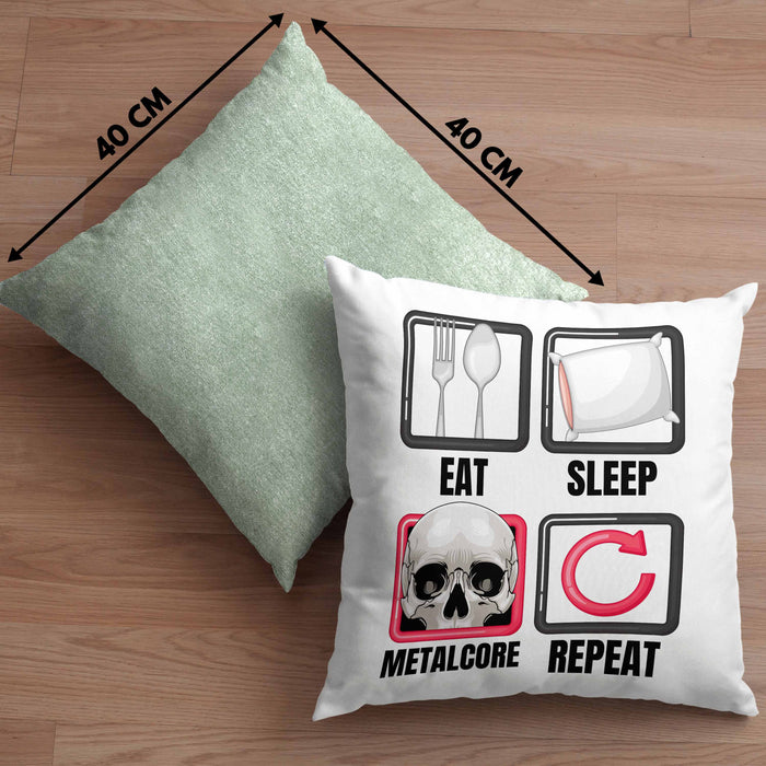 Eat Sleep Metalcore Repeat Kissen mit Füllung 40x40 Geschenk Musik Metal Heavy Kopf (Grau) Grün Trendation