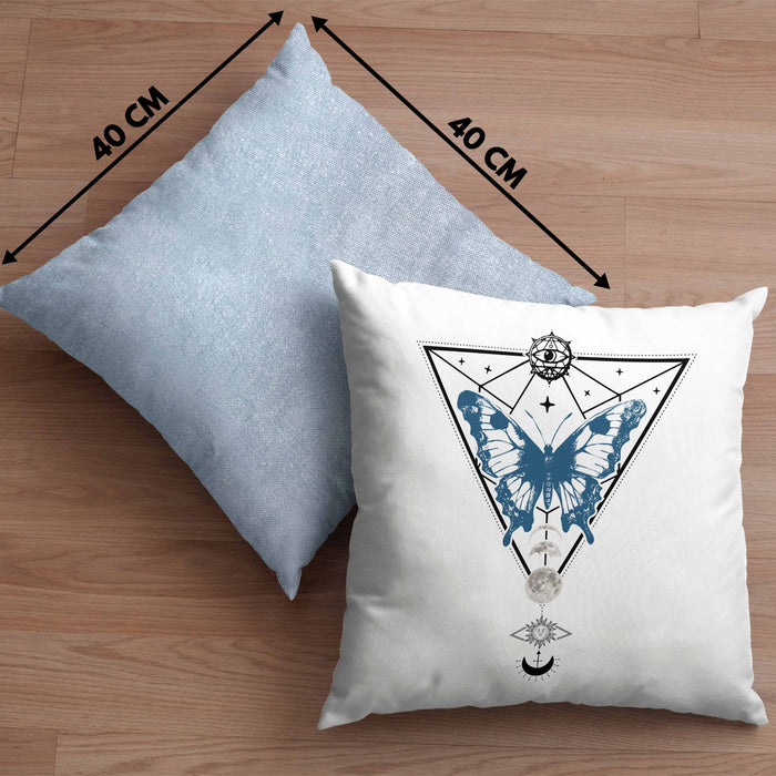 Mystical Kissen mit Füllung 40x40 Blackcraft Lineart Moon Schmetterling Hexerei Astrologie Tattoo Tarot (Grau) Blau Trendation