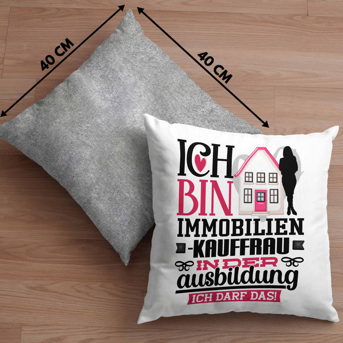 Immobilienkauffrau Ausbildung Start Geschenk Kissen mit Füllung 40x40 Ich Bin Immobilienkauffrau In Der Ausbildung Ich Darf Das Geschenkidee (Grau) Grau Trendation