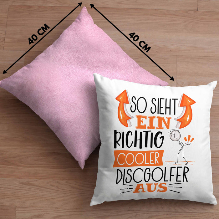 So Sieht Ein Richtig Cooler Discgolfer Aus Geschenk Kissen mit Füllung 40x40 Lustiger Spruch Geschenkidee (Grau) Rosa Trendation