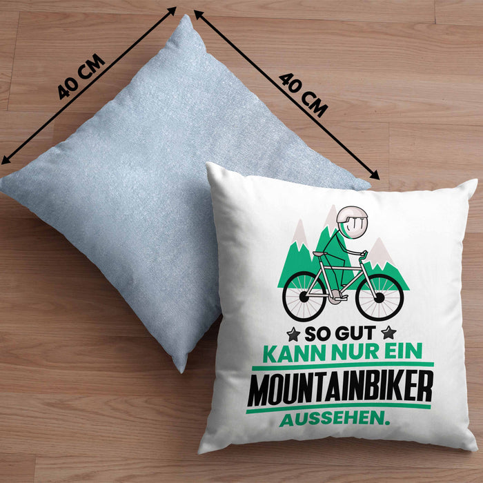 Mountainbiker Geschenk Kissen mit Füllung 40x40 So Gut Kann Nur Ein Mountainbiker Aussehen Geschenkidee (Grau) Blau Trendation