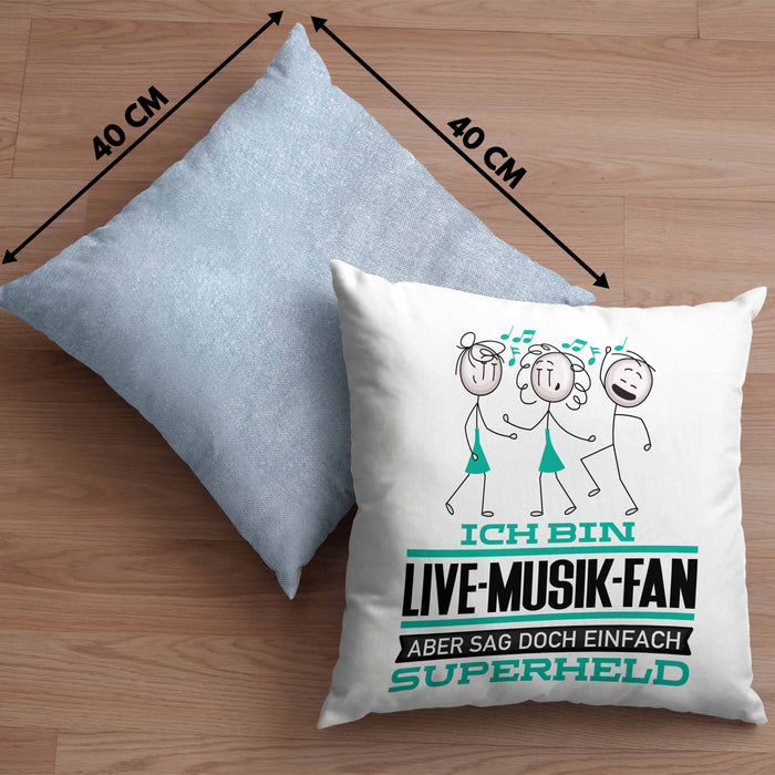 Live-Musik-Fan Geschenk Kissen mit Füllung 40x40 Ich Bin Live-Musik-Fan Aber Sag Doch Einfach Superheld Lustige Geschenkdiee für Live-Musik-Fan (Grau) Blau Trendation