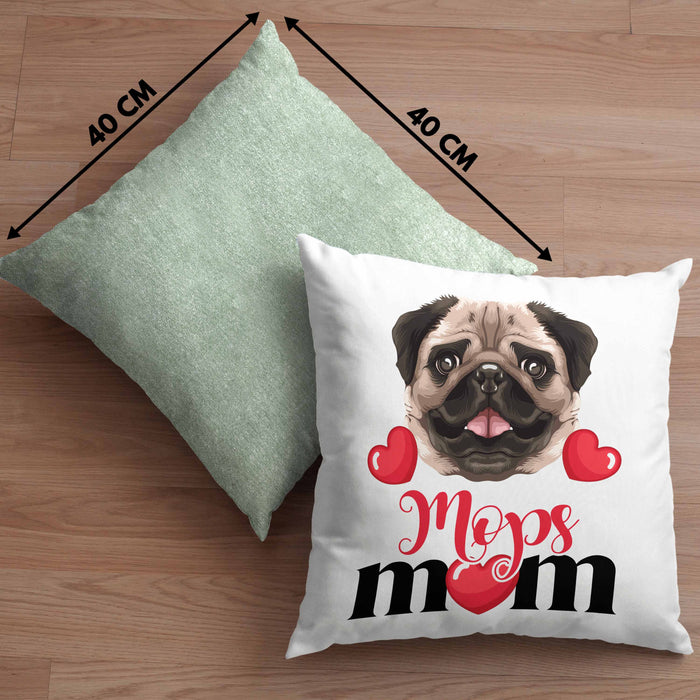Mops Besitzer Mom Mama Kissen mit Füllung 40x40 Geschenk Lustiger Spruch Geschenkidee Mops Besitzerin (Grau) Grün Trendation
